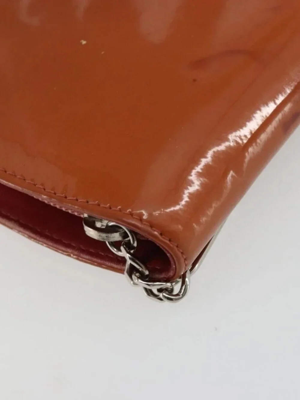 CHANEL Long Wallet Patent leather Orange Silver CC Auth bs34871